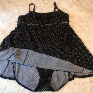 L.L. Bean Black and Gray Polka Dot One Piece Swimsuit